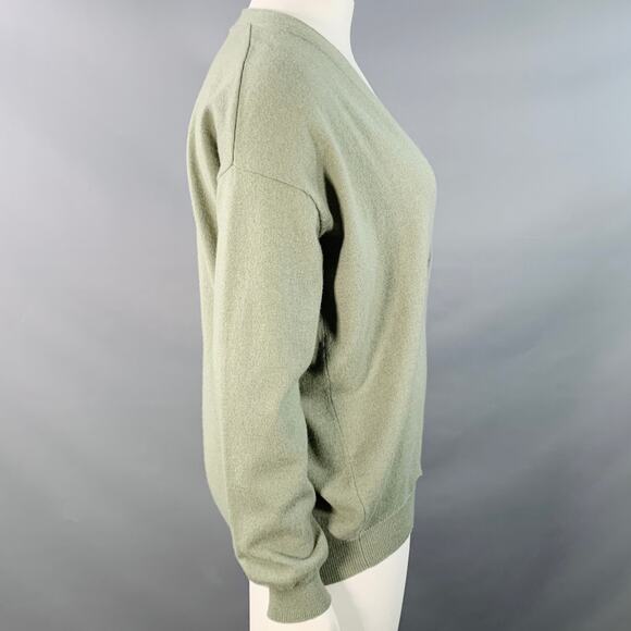 Size L Sage Green Cashmere Monili Beaded One Pocket V-Neck Cardigan - Picture 3 of 7